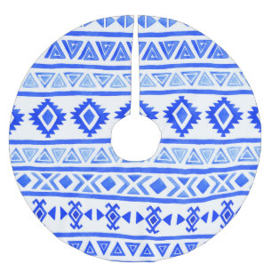 Falda Para El Árbol De Navidad De Poliéster Acuarela de etnia azteca, patrón geométrico.