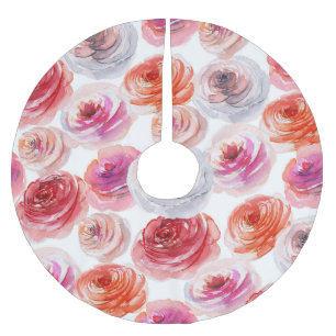 Falda Para El Árbol De Navidad De Poliéster Acuarela de rosas: Patrón sin foco floral.
