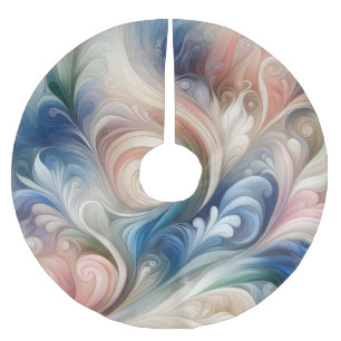 Falda Para El Árbol De Navidad De Poliéster Acuarela Fantasía Pastel Floral Azul & Crema