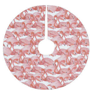 Falda Para El Árbol De Navidad De Poliéster Acuarela Flamingo: Patrón pequeño sin foco