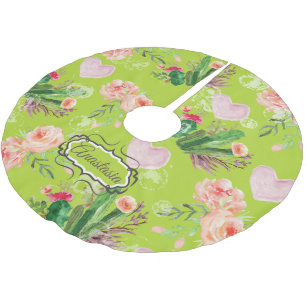 Falda Para El Árbol De Navidad De Poliéster Acuarela floral Cactus personalizado