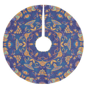 Falda Para El Árbol De Navidad De Poliéster Acuarela Kaleidoscope Mandala Oriental Design.
