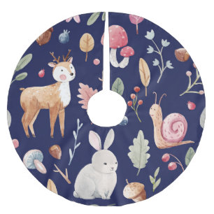 Falda Para El Árbol De Navidad De Poliéster Acuarela para niños de animales de bosque de hadas