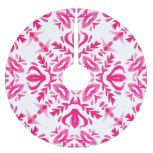 Falda Para El Árbol De Navidad De Poliéster acuarela rosa: diseño geométrico de baldosas.