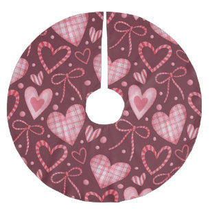 Falda Para El Árbol De Navidad De Poliéster Acuarela Valentine: Rosa de Borgoña