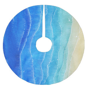 Falda Para El Árbol De Navidad De Poliéster Acuarela y vistas a la playa.