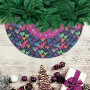 Falda Para El Árbol De Navidad De Poliéster Adorable Acogedor Corazón Navideño Colorido Acuare