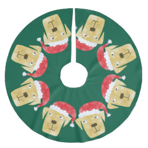 Falda Para El Árbol De Navidad De Poliéster Adorable perro Labrador Retriever dorado con sombr