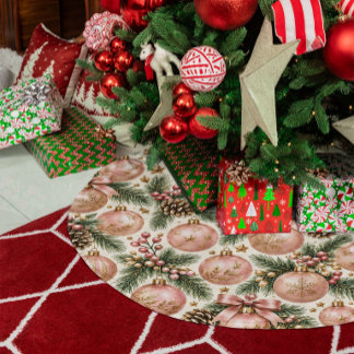 Falda Para El Árbol De Navidad De Poliéster Adorno de Navidad de oro rosa polvoriento con rami