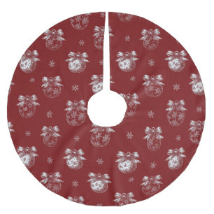 Falda Para El Árbol De Navidad De Poliéster Adorno Navideño Rojo y Blanco Toile De Jouy