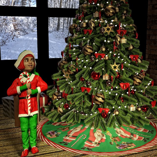 Falda Para El Árbol De Navidad De Poliéster Agitando Santa y Elves (Subido por el creador)