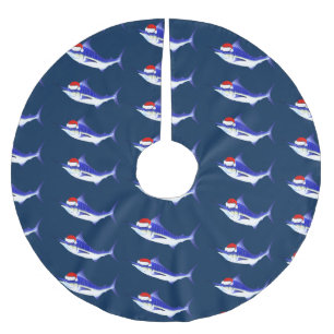 Falda Para El Árbol De Navidad De Poliéster Aguja azul divertida Papá Noel