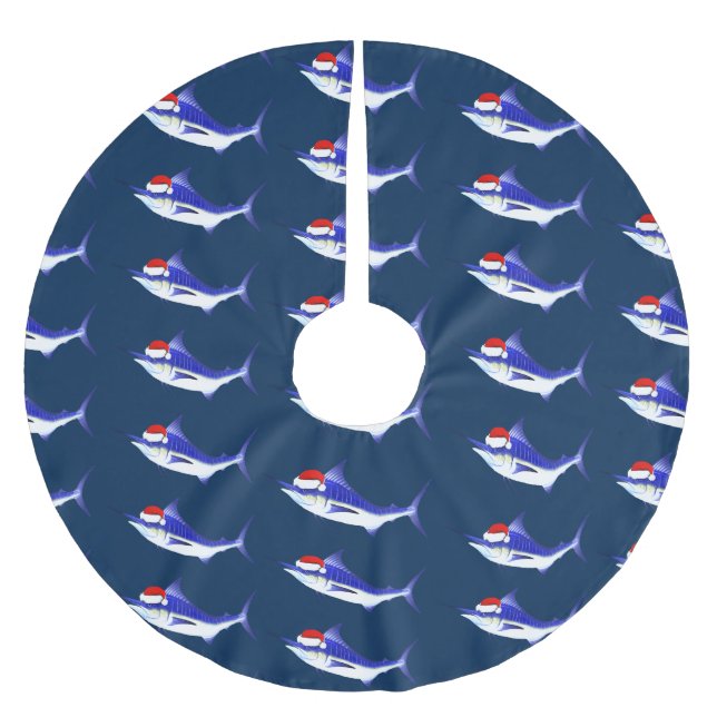 Falda Para El Árbol De Navidad De Poliéster Aguja azul divertida Papá Noel (Anverso)