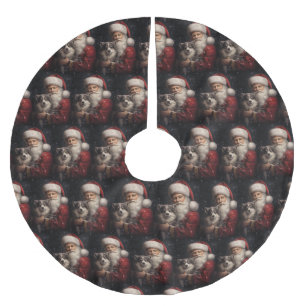 Falda Para El Árbol De Navidad De Poliéster Alaskan Malamute con Navidades de Santa Claus