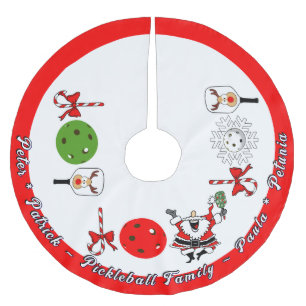 Falda Para El Árbol De Navidad De Poliéster Alegría de las Fiestas de Pickleball Rojo Blanco P