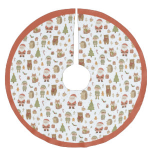 Falda Para El Árbol De Navidad De Poliéster Alfombra de Navidad con Animales del Bosque Dibuja