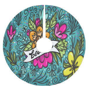Falda Para El Árbol De Navidad De Poliéster Almohada Decorativa Belleza con Flores