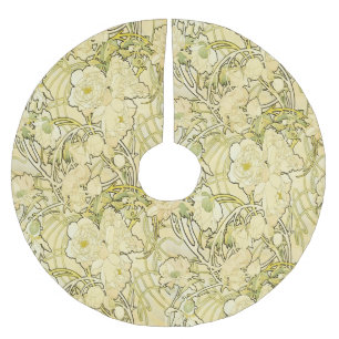 Falda Para El Árbol De Navidad De Poliéster Alphonse Mucha Peonías Patrón Floral Art Nouveau