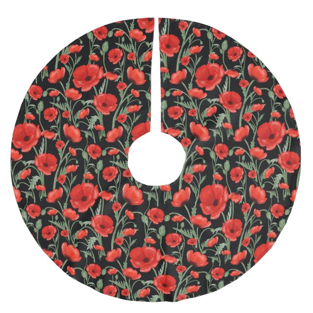 Falda Para El Árbol De Navidad De Poliéster Amapolas Rojas (Anverso)