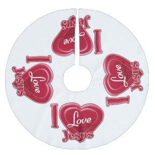 Falda Para El Árbol De Navidad De Poliéster Amo a Jesús Corazón Rojo