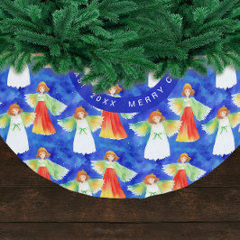 Falda Para El Árbol De Navidad De Poliéster Ángeles de Navidad Acuarela Coloridos Lindos