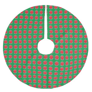 Falda Para El Árbol De Navidad De Poliéster Anillos rojos plateados con fondo verde