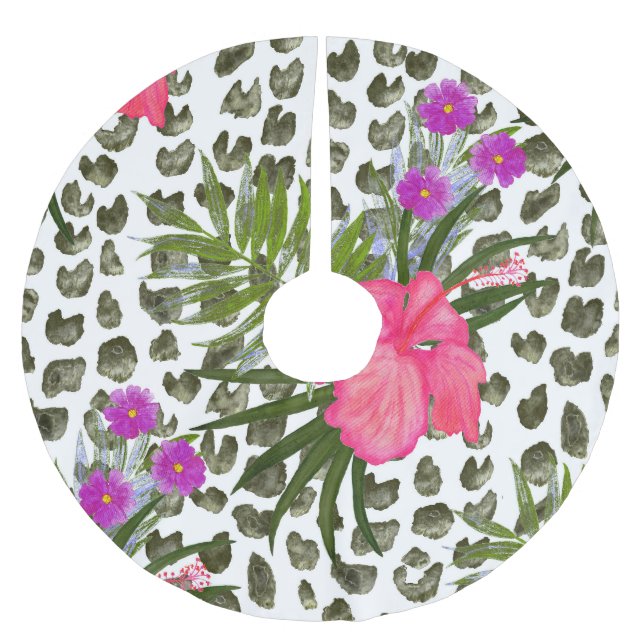 Falda Para El Árbol De Navidad De Poliéster Animal Hibiscus: Patrón acuarela sin foco. (Anverso)