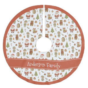 Falda Para El Árbol De Navidad De Poliéster Animales del Bosque Dibujados a Mano - Faldón de Á