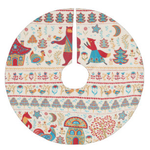 Falda Para El Árbol De Navidad De Poliéster Animales del bosque lechero: fondo beige