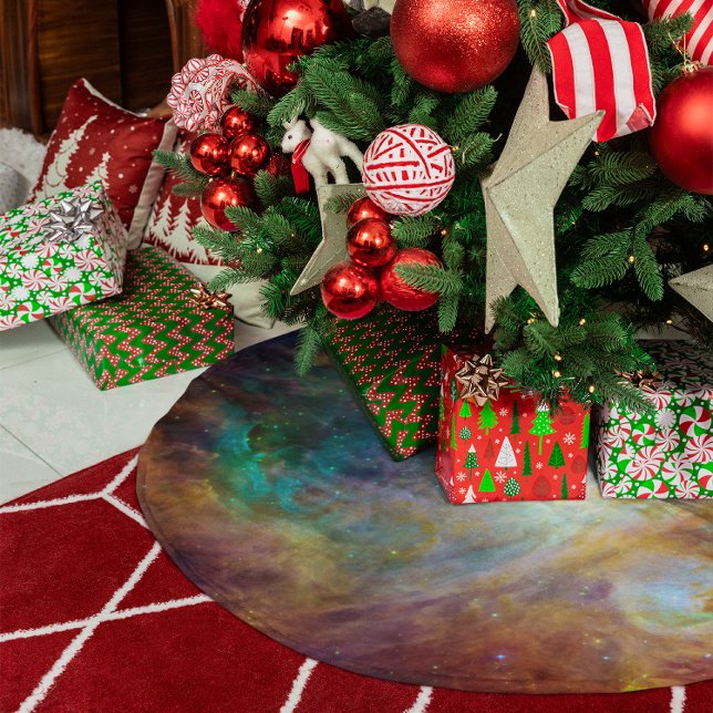 Falda Para El Árbol De Navidad De Poliéster Aqua Green Orion Nebula (Aqua Green Orion Nebula Brushed Polyester Tree Skirt)