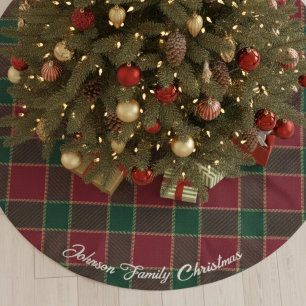 Falda Para El Árbol De Navidad De Poliéster Árbol de Navidad Alegre Patrón de Tartán Rojo y Ve