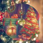 Falda Para El Árbol De Navidad De Poliéster Árbol de Navidad de estilo tradicional vintage<br><div class="desc">Esta falda de árbol cuenta con una sala decorada tradicionalmente por Navidades con árboles de Navidad,  chimenea,  regalos y muchos detalles hermosos en colores clásicos verdes,  rojos y dorados. ¡Maravilloso para la temporada de Navidades románticos! Diseñado con IA basado en mi idea.</div>