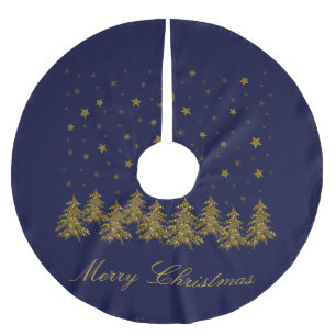 Falda Para El Árbol De Navidad De Poliéster Árbol de Navidad dorado brillante, luna, estrellas