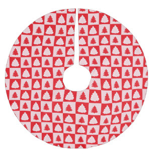 Falda Para El Árbol De Navidad De Poliéster Árbol de Navidad Rojo Retro Tartán Rojo Plantado