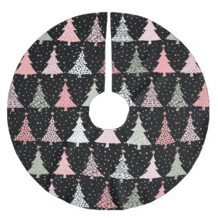 Falda Para El Árbol De Navidad De Poliéster Árbol de Navidad rosa y verde con fondo negro