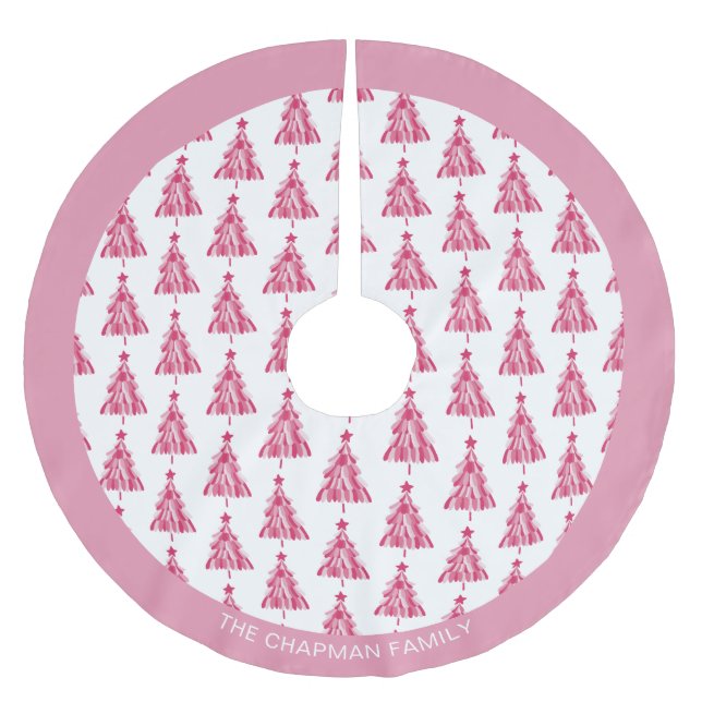 Falda Para El Árbol De Navidad De Poliéster Árbol de vacaciones de Navidades rosados (Anverso)