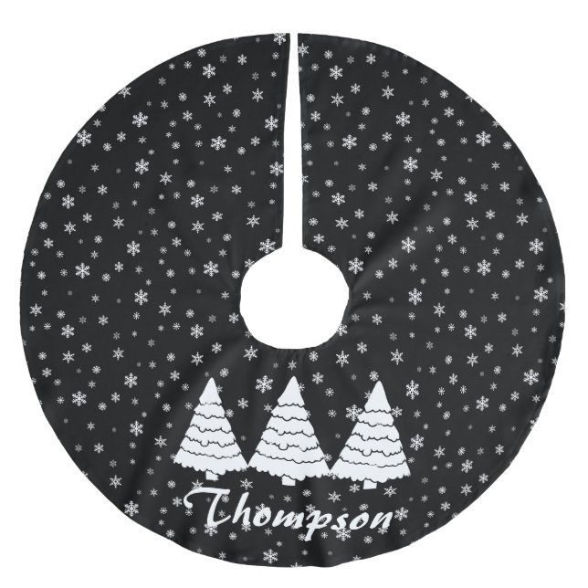 Falda Para El Árbol De Navidad De Poliéster Árboles blancos en negro (Anverso)