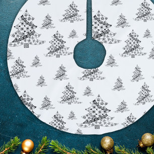 Falda Para El Árbol De Navidad De Poliéster Árboles de Navidad Patrón Garabato Negro y Blanco