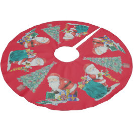 Falda Para El Árbol De Navidad De Poliéster árboles de navidad y lindos Papá Noel coloridos fe