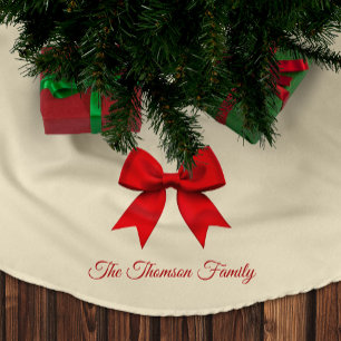 Falda Para El Árbol De Navidad De Poliéster Arco Rojo Navidad con Nombre de Familia Personaliz