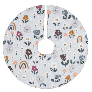 Falda Para El Árbol De Navidad De Poliéster Arcoiris florales: Textura sin soldadura dibujada 