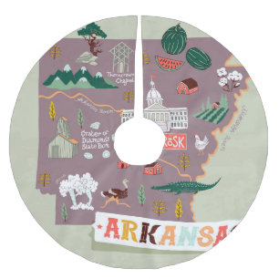 Falda Para El Árbol De Navidad De Poliéster Arkansas Ilustrado: Mapa de viaje de EE. UU.