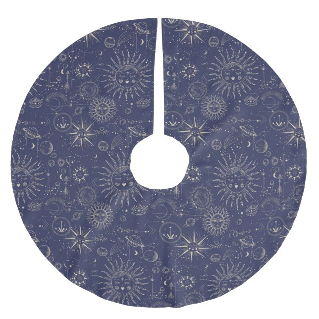 Falda Para El Árbol De Navidad De Poliéster Armada de patrones de astronomía celeste (Anverso)