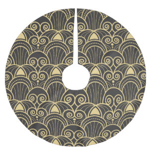 Falda Para El Árbol De Navidad De Poliéster Art Deco: Baldosas Geométricas de Oro.