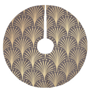 Falda Para El Árbol De Navidad De Poliéster Art Deco Gold: Lujo geométrico minimalista