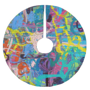 Falda Para El Árbol De Navidad De Poliéster Arte abstracto: Vibrante expresión de pintura