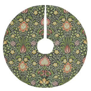 Falda Para El Árbol De Navidad De Poliéster Arte de azulejos florales persas negros de William