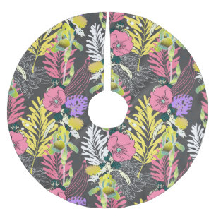 Falda Para El Árbol De Navidad De Poliéster Arte de Flores Tropicales: Patrón Original.