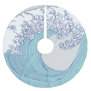 Falda Para El Árbol De Navidad De Poliéster Arte de olas de surf Ukiyo-e japonés vintage Costa