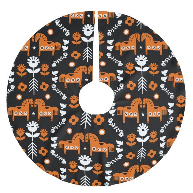 Falda Para El Árbol De Navidad De Poliéster Arte folclórico escandinavo de caballos (Anverso)